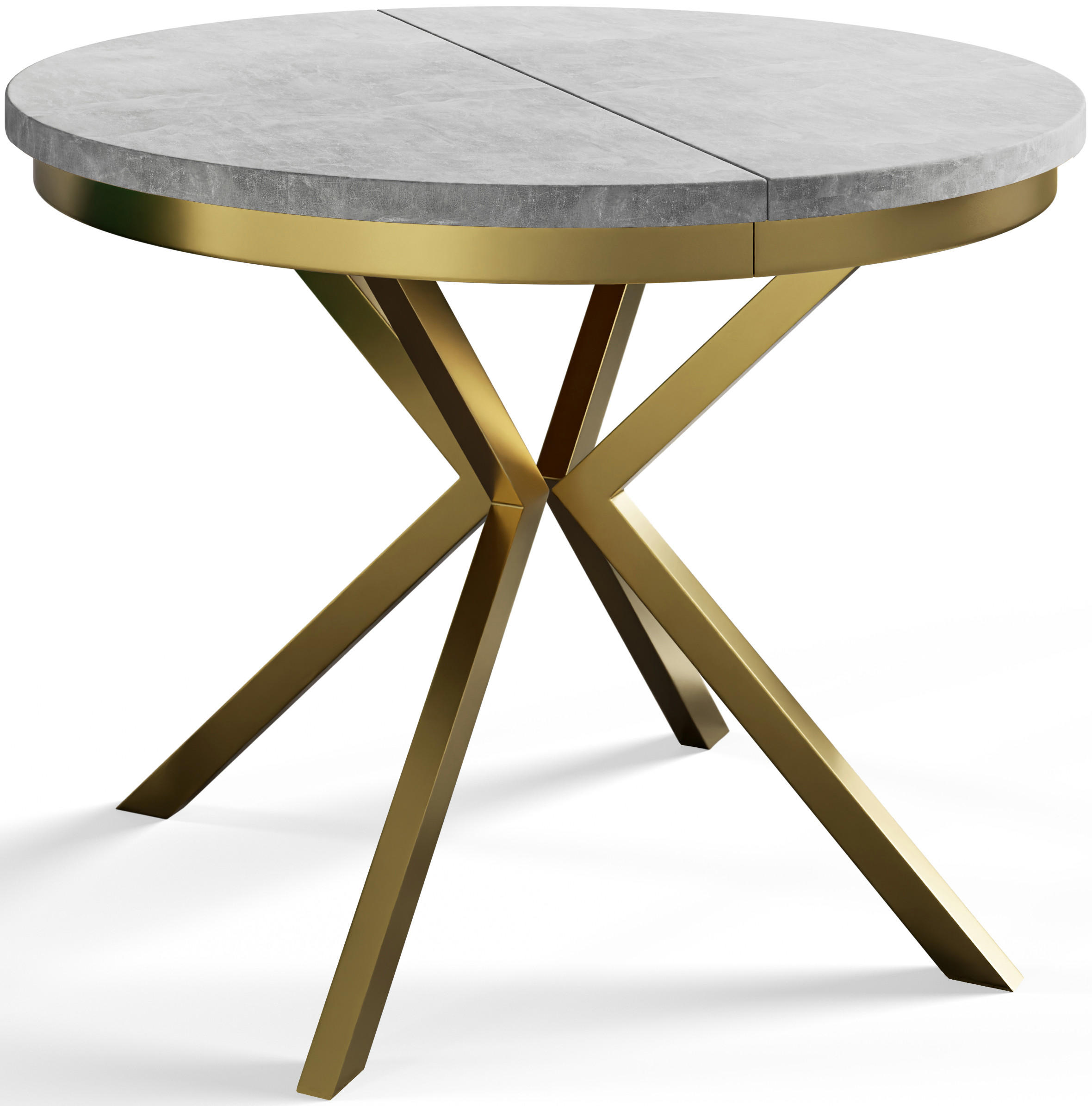 ESSZIMMERTISCH BERGO, ausziehbarer Tisch 120 cm/200 cm, Farbe: Hellgrau, mit Metallbeinen in Farbe Gold - Goldfarben/Grau, Holzwerkstoff (120/120/76cm) - Alpi-Möbel