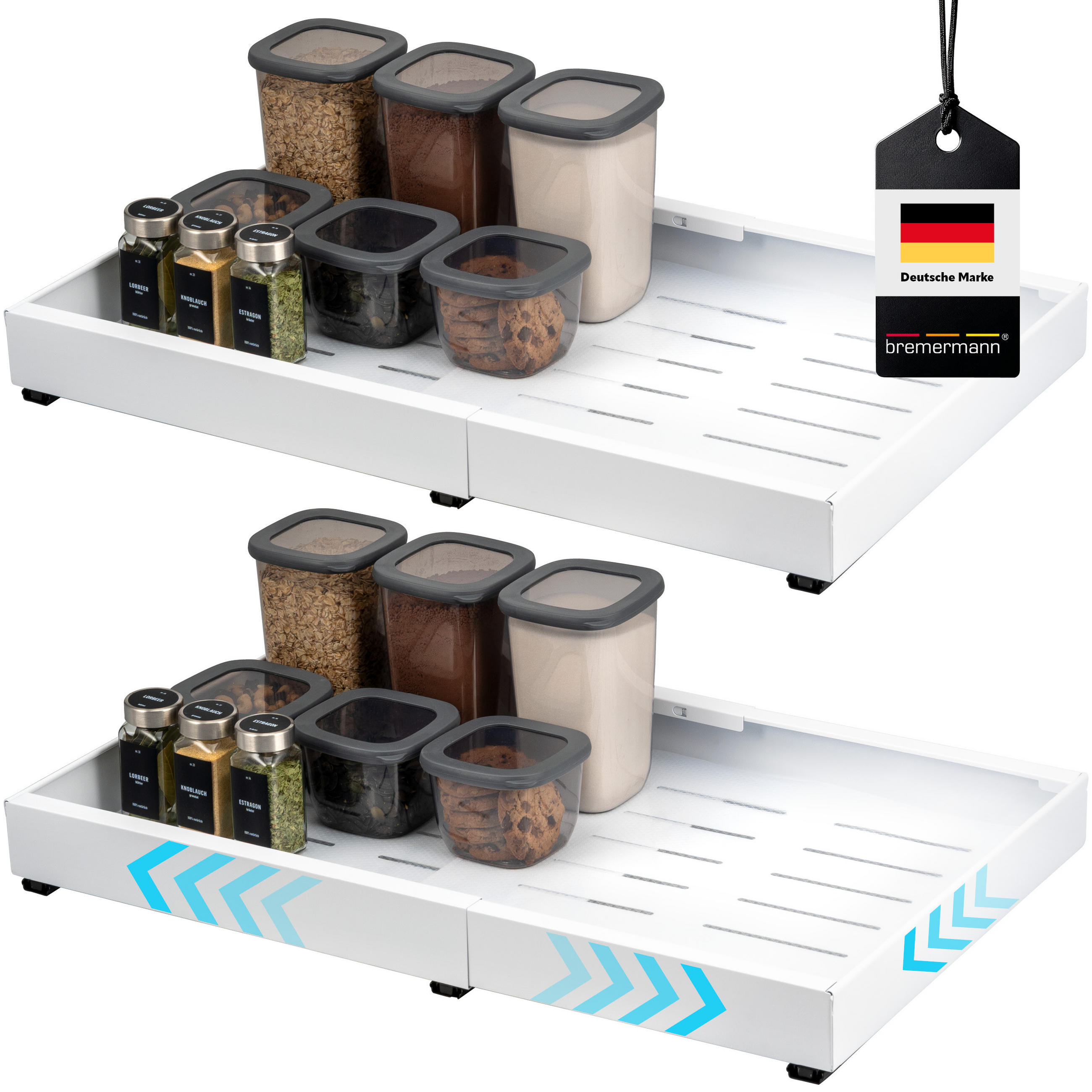 TELESKOPSCHUBLADEN (2er Set), ausziehbar, Metall, weiß - Weiß, Metall (67/6/42cm) - bremermann