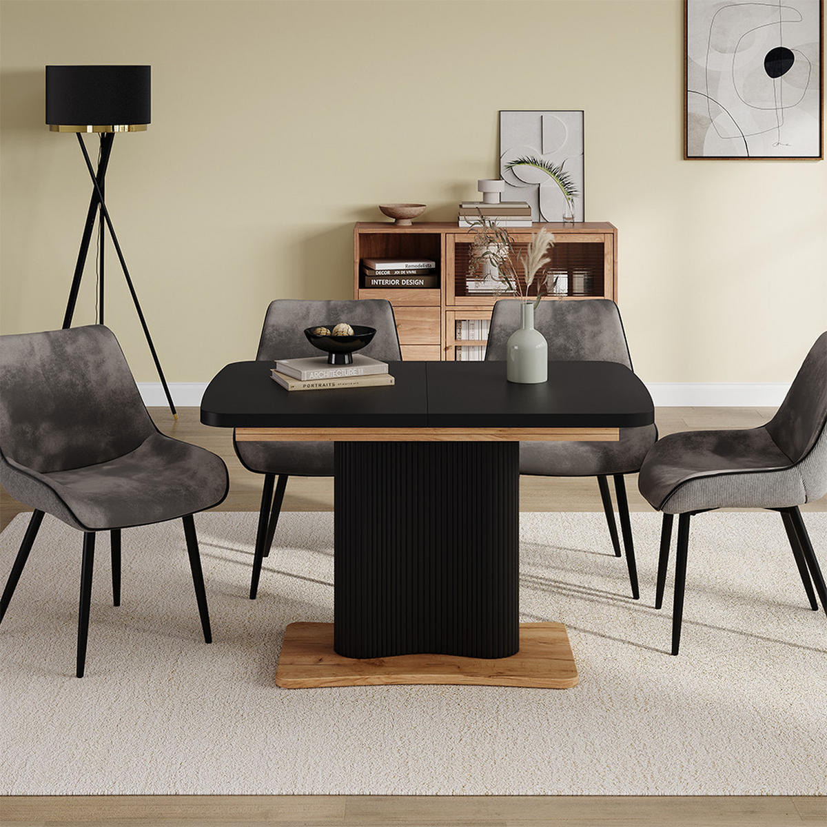 JÍDELNÍ STŮL Fenaro Černá/dubová - medově dubová/černá, kompozitní dřevo (80/120/77.4cm) - Vicco