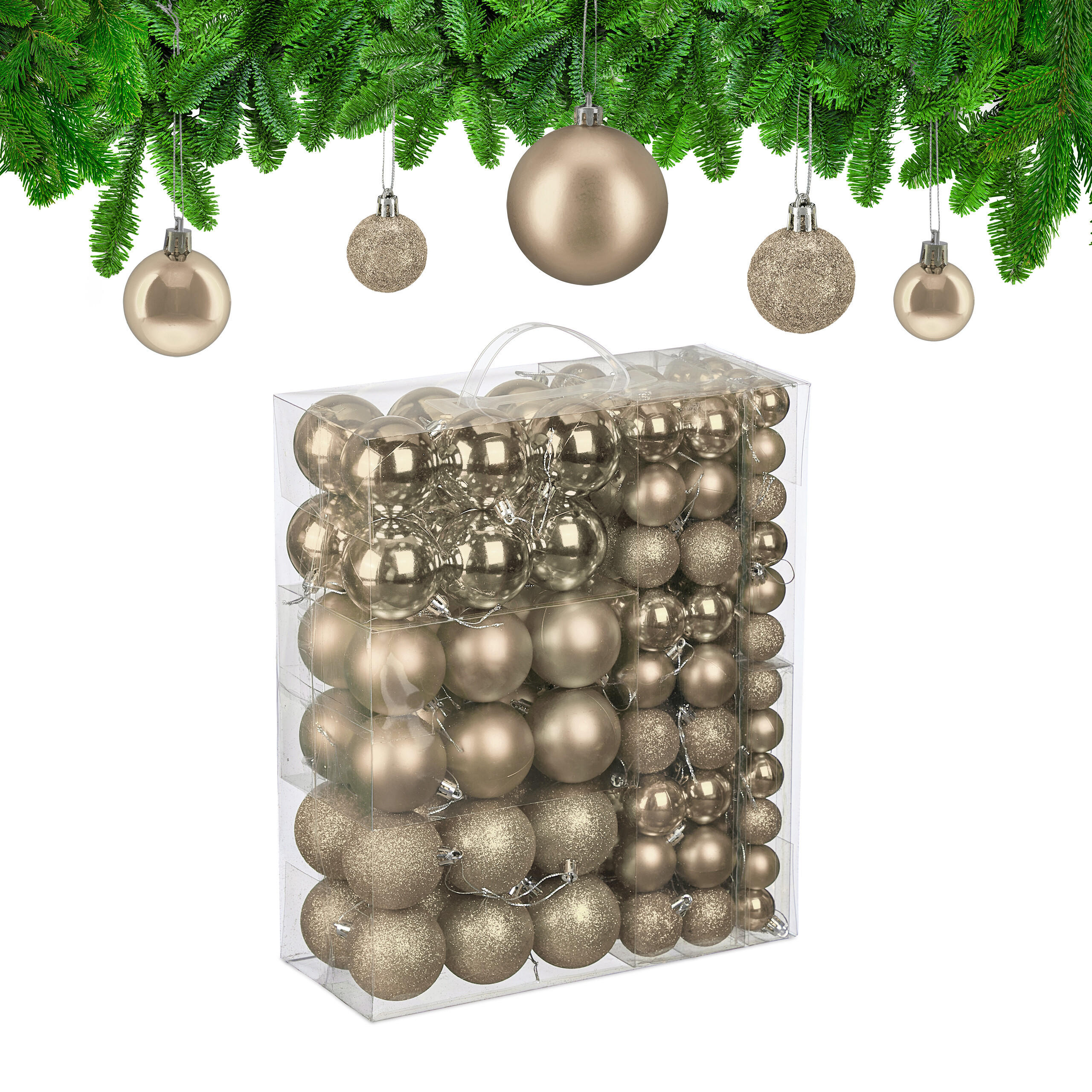 138XWEIHNACHTSKUGELN - Beige, Kunststoff (6/7/6cm) - Relaxdays