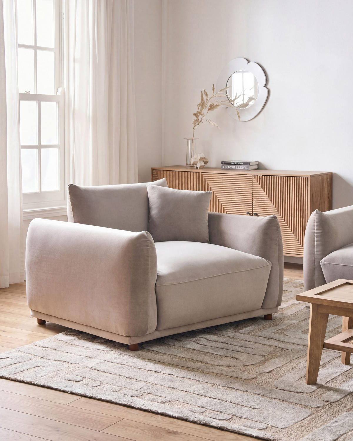 SESSEL Samtstoff Taupe Jubek - Taupe/Beige, Textil (120/81/104cm) - Beliani