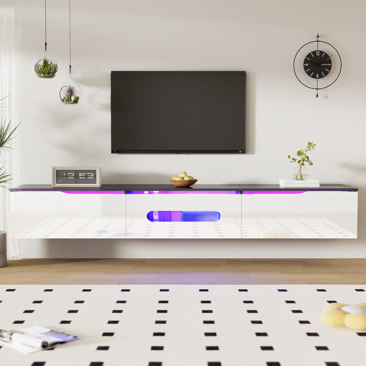 TV-LOWBOARD 180 cm LED schwarz weiß - Schwarz, Holz (180/30/35cm) - Fortuna Lai