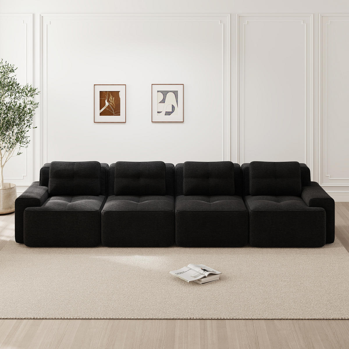 4-SITZER SOFA Cord Schwarz rutschfest - Schwarz, Textil (382/69/104cm) - WISHDOR