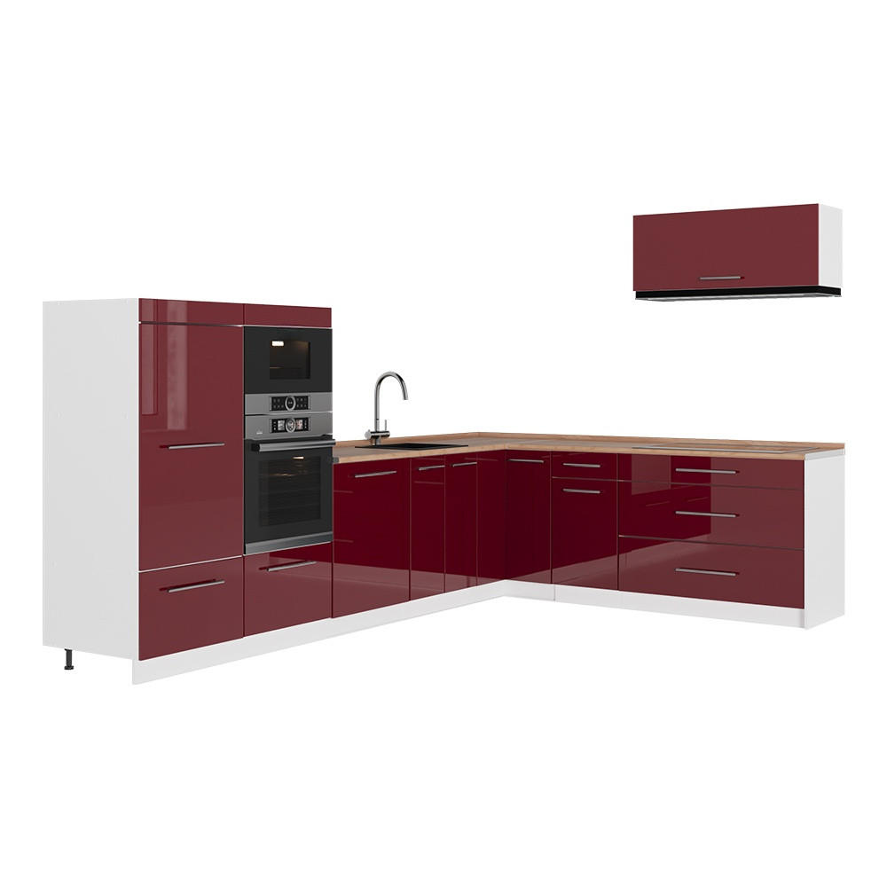 ECKKÜCHE Fame-Line, Bordeaux Hochglanz/Weiß, 327 x 227 cm, AP Eiche - Bordeaux/Weiß, Holzwerkstoff (327/153.6/60cm) - Vicco