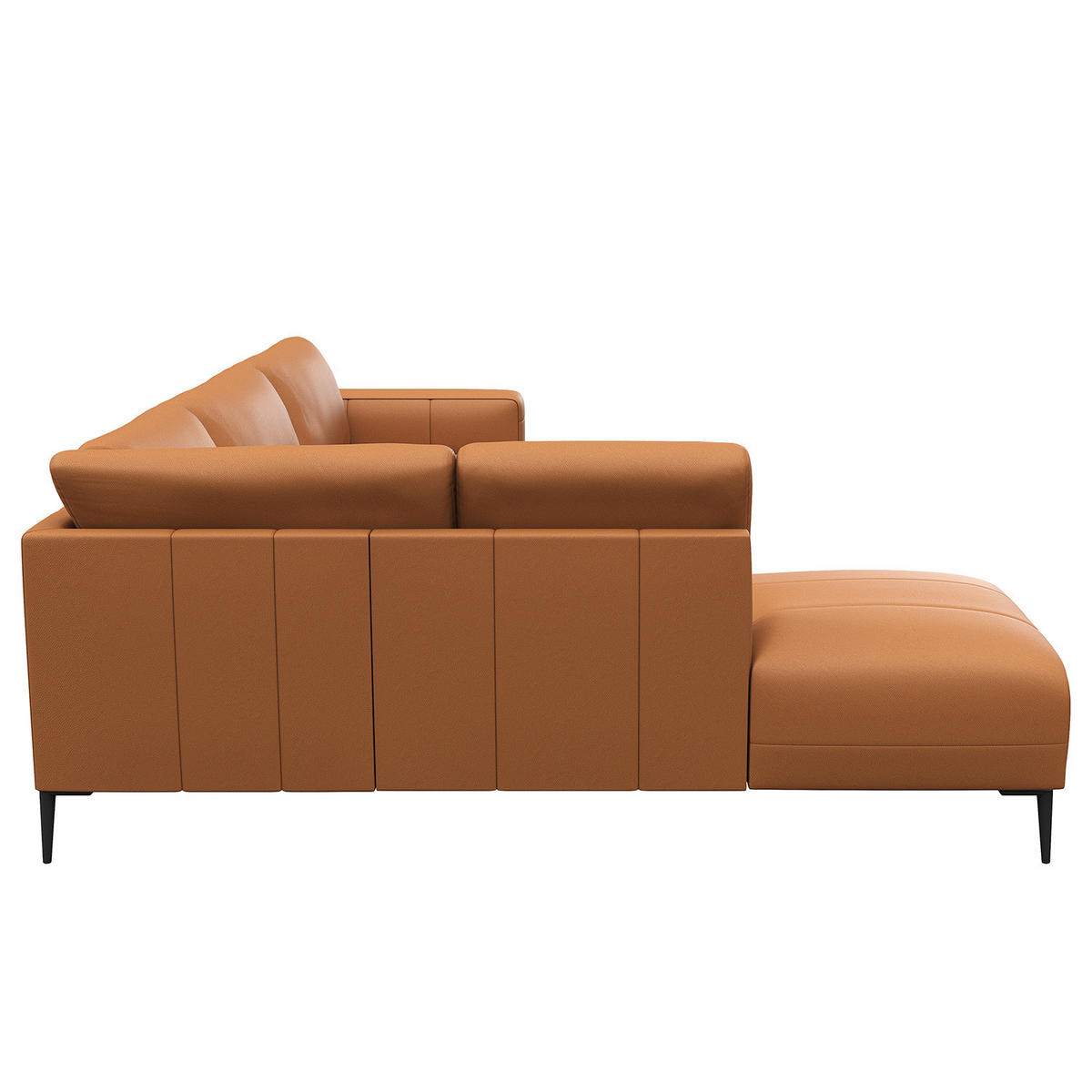 ECKSOFA mit Ottomane - Cognac/Schwarz, Leder/Metall (290/203cm) - home24