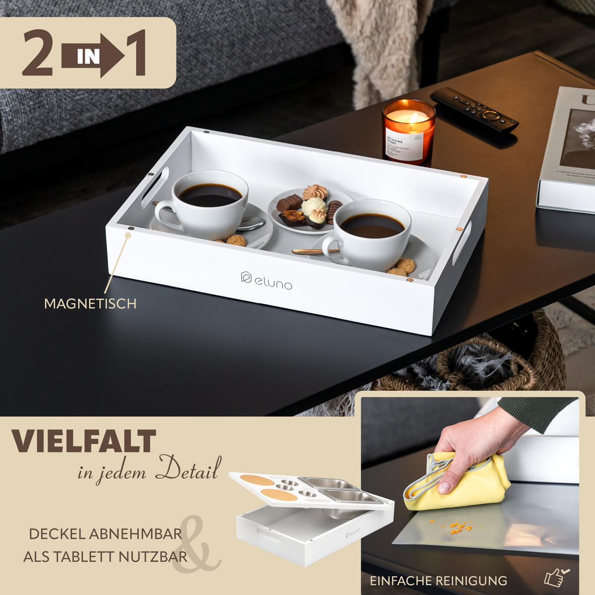 COUCHBAR mit abnehmbarem Deckel, Bambus, weiß - Weiß, Holz (27.5/8/40cm) - eluno