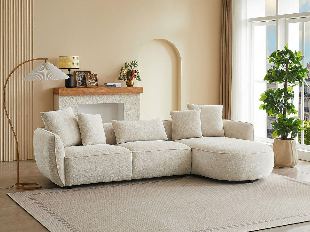 ECKSOFA - Ecke rechts - Chenille-Stoff - Beige - DOKALO - Beige, Textil (296/166cm) - Vente-Unique