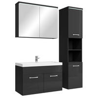 BADMÖBEL-SET Paso LED 4 Teile Schwarz Hochglanz - 80 x 35 x 55 cm - Schwarz, Holz (80/55/40cm) - Badplaats
