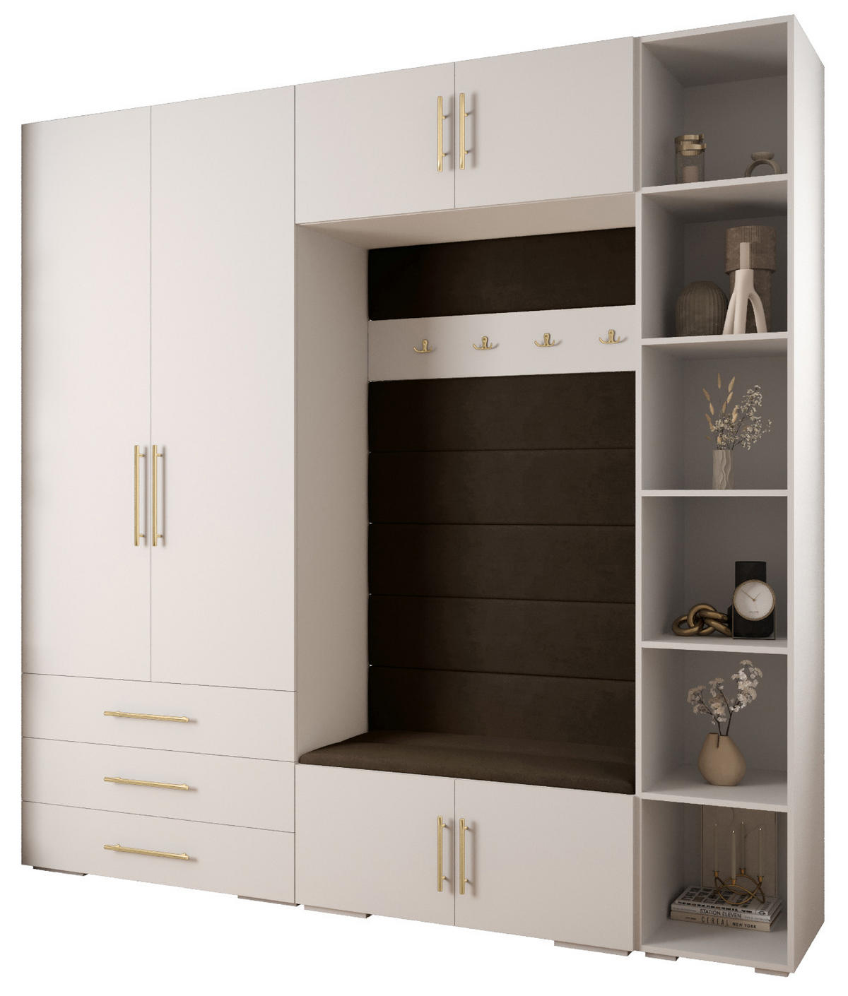 GARDEROBEN-SET 236,7/240/47 - Goldfarben/Schwarz, Holz/Kunststoff (240/236.7/47cm) - Abiks Möbel