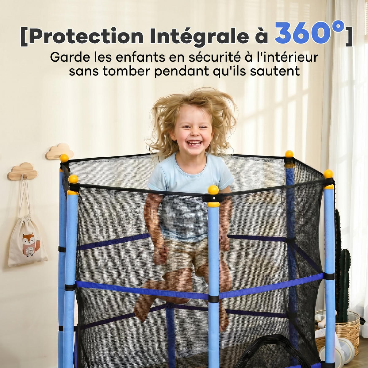 TRAMPOLIN DE-18984 Ø163 cm mit Sicherheitsnetz Blau - Blau, Metall (163/163cm) - ComfortXL
