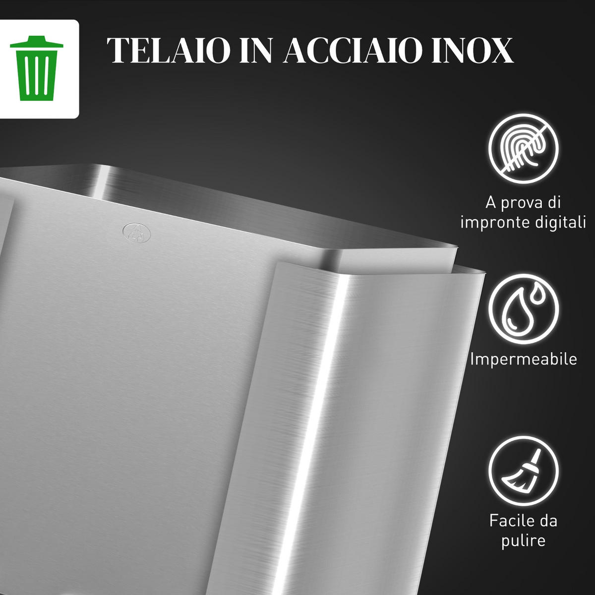 MÜLLEIMER 30L 49,6/38,6/34,5 cm Edelstahl Silber 3 FÄCHER ABSENKAUTOMATIK Küche - Silberfarben, Metall (34.5/38.6/49.6cm) - Rolipo