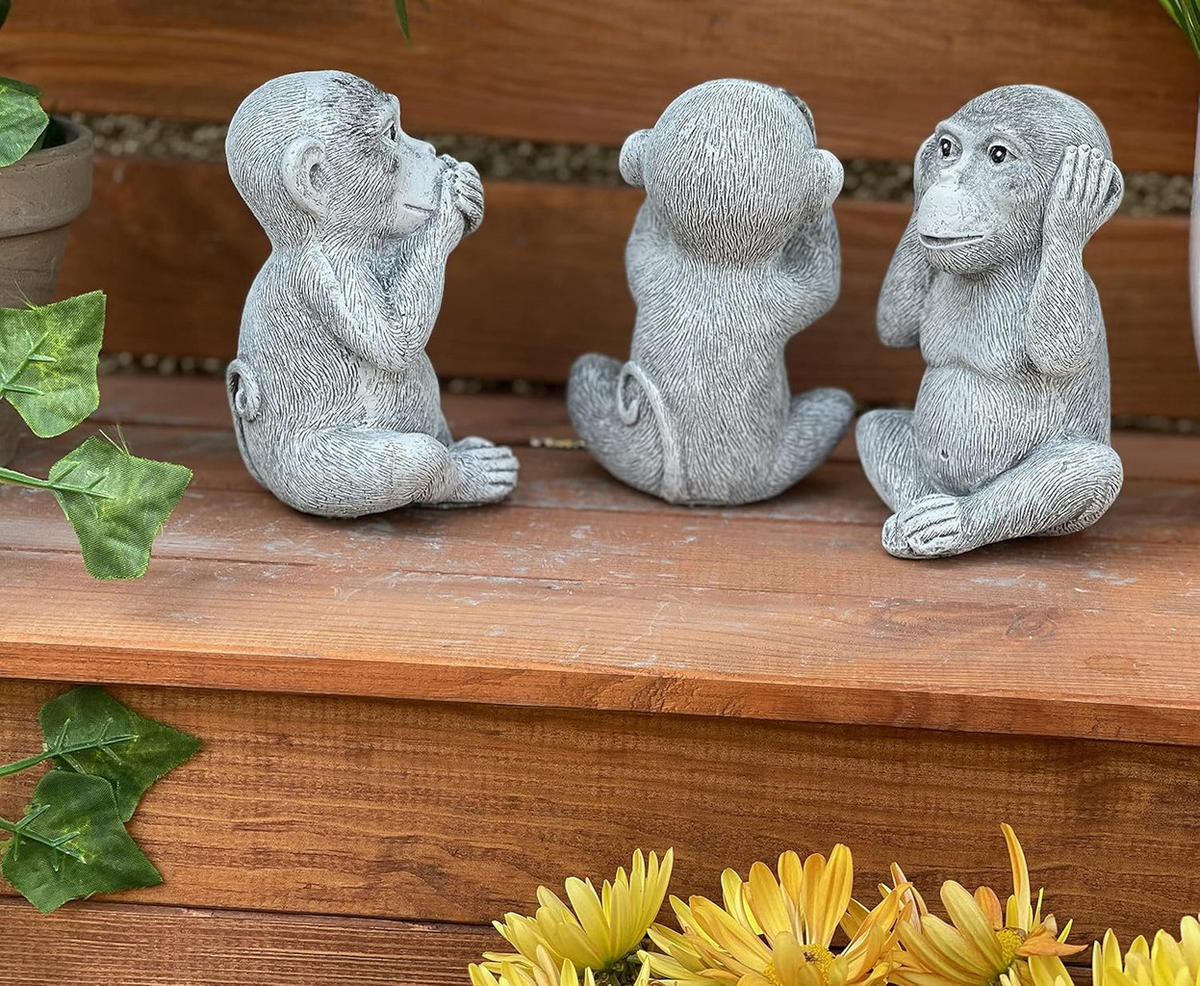 STEINFIGUR 3 Affen Nichts sehen Nichts hören Nichts Sagen Frostfest Steinguss - Grau, Stein (8/12/7cm) - stoneandstyle
