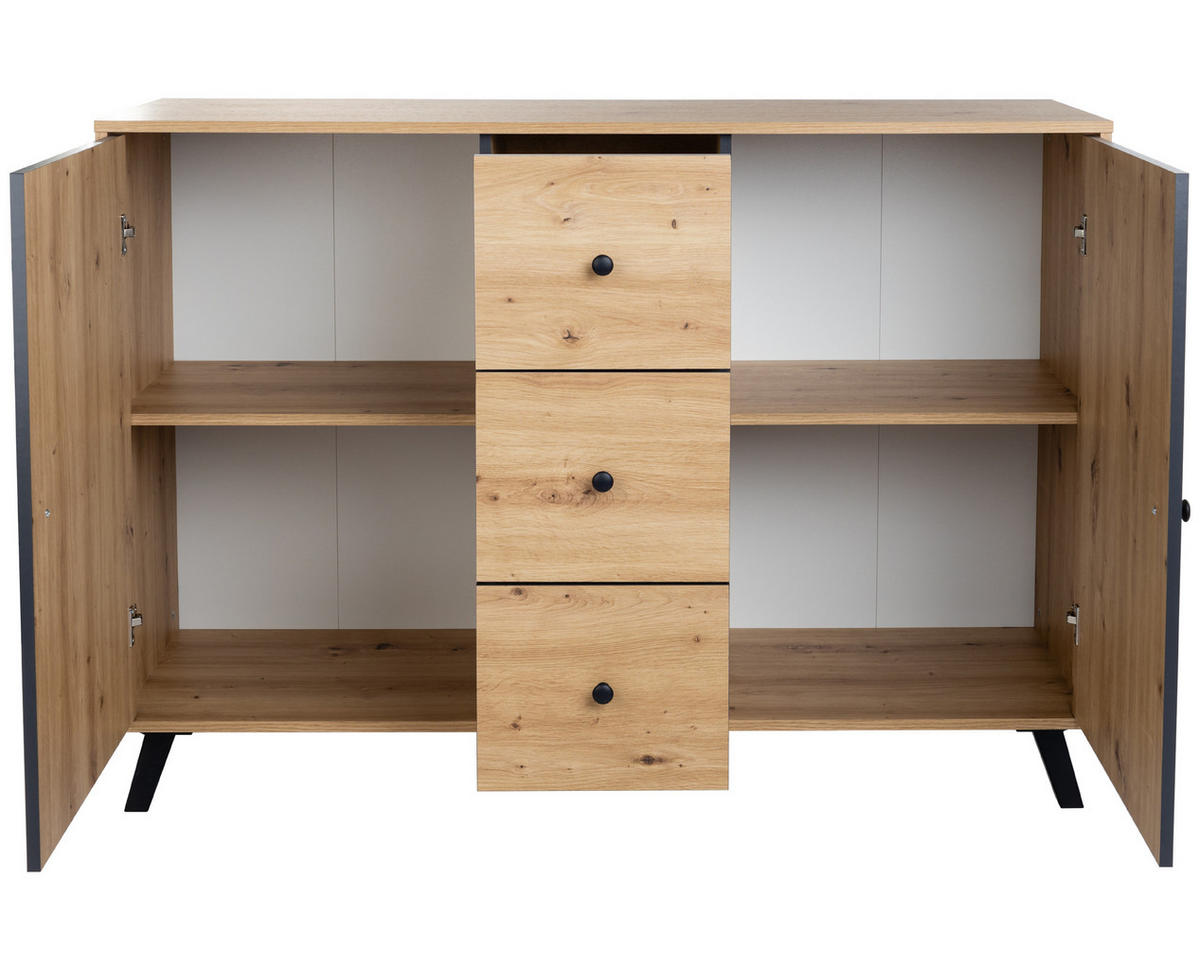 SIDEBOARD Kommode Berlin - Schwarz/Eiche Artisan, Holzwerkstoff/Metall (130/92/40cm) - arthur berndt