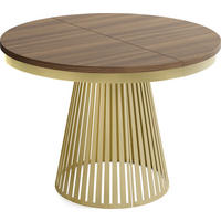 ESSTISCH Naro rund ausziehbar mit Goldem Lamellen-Metallgestell, Walnuss Braun 100-180/100/76 cm - Goldfarben/Walnussfarben, Holzwerkstoff/Metall (100/100/76cm) - WFL GROUP