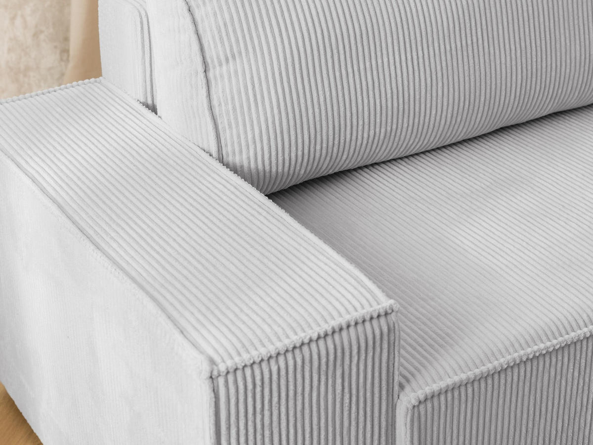 ECKSOFA Rivio mit Schlaffunktion und Bettkasten, Cordstoff Hellgrau - Hellgrau/Schwarz, Holz/Kunststoff (262/149cm) - S-Style