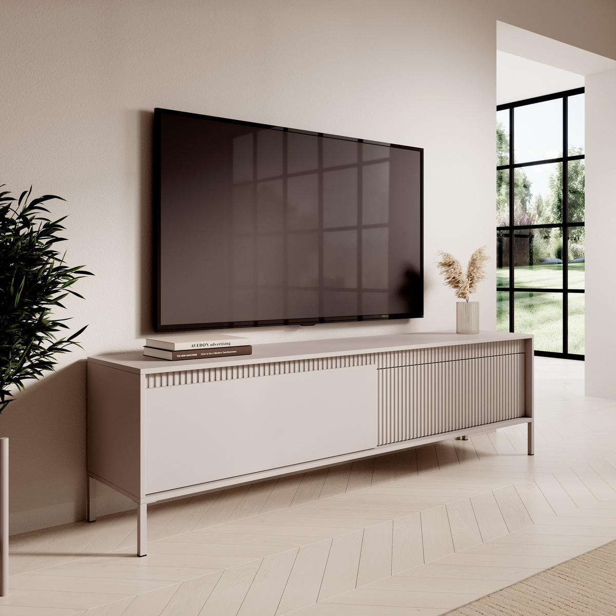 TV-LOWBOARD Ferrato E 187 cm Beige - mit 2 Türen i Riffel-Optik - Beige, Holz/Holzwerkstoff (187/53/39cm) - Ravio
