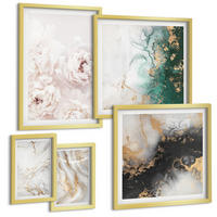 BILDER SET 5er Set - 50x50 cm & 20x30 cm & 40x60 cm Goldrahmen - Abstrakte Muster weiß schwarz grün - Goldfarben, Kunststoff (40/60cm) - TULUP