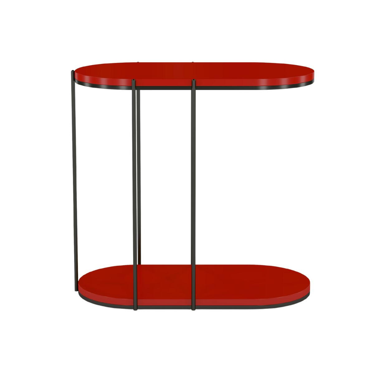 BEISTELLTISCH Loco, Ovaler Tischplatte x 2 mit Schwarz Metallgestell / Rot - Rot/Schwarz, Holzwerkstoff/Metall (34/64/60cm) - Skandica