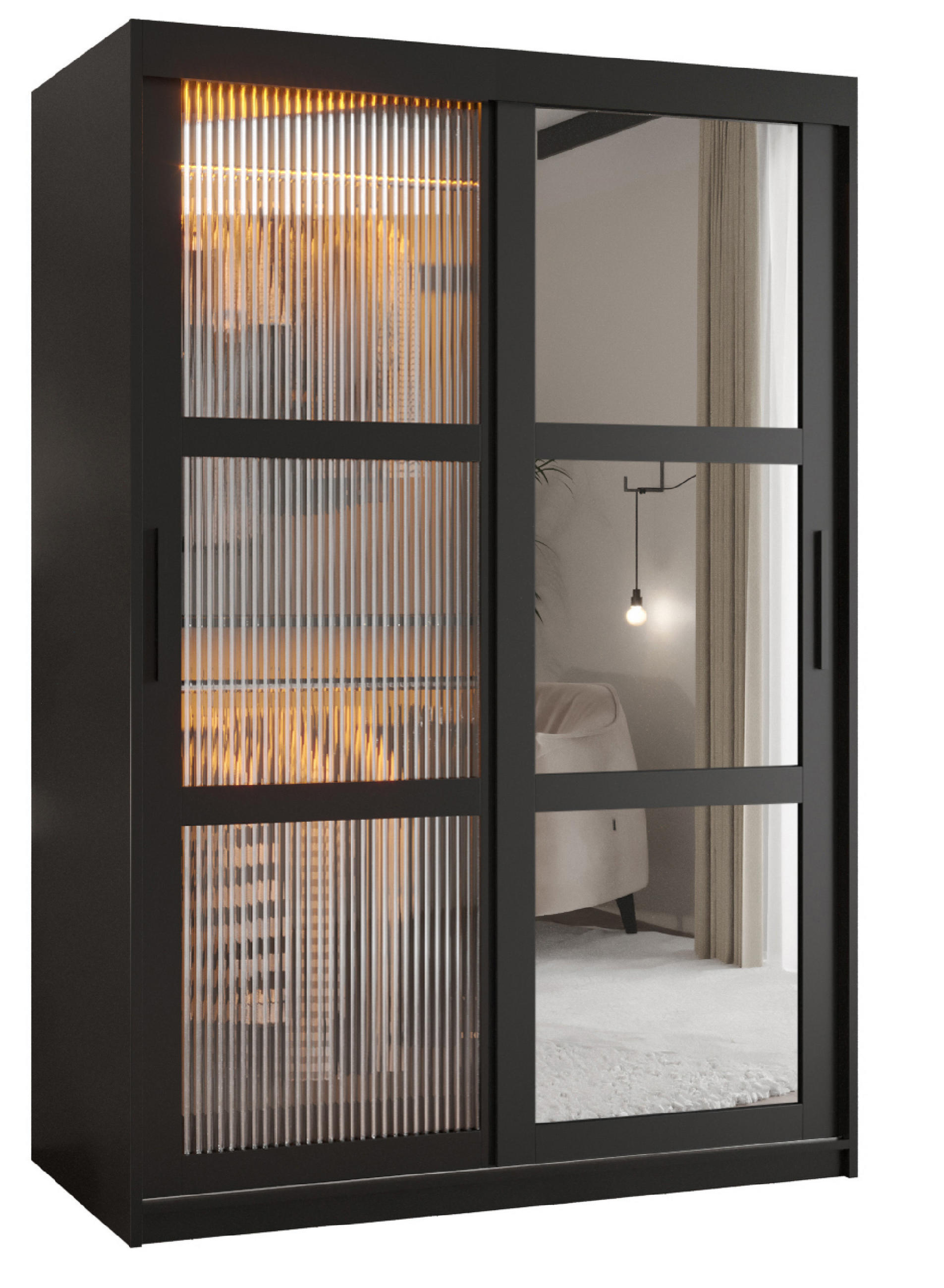 SCHWEBETÜRENSCHRANK 200/120/62 2-türig - Schwarz, Holz/Kunststoff (120/200/62cm) - Abiks Möbel