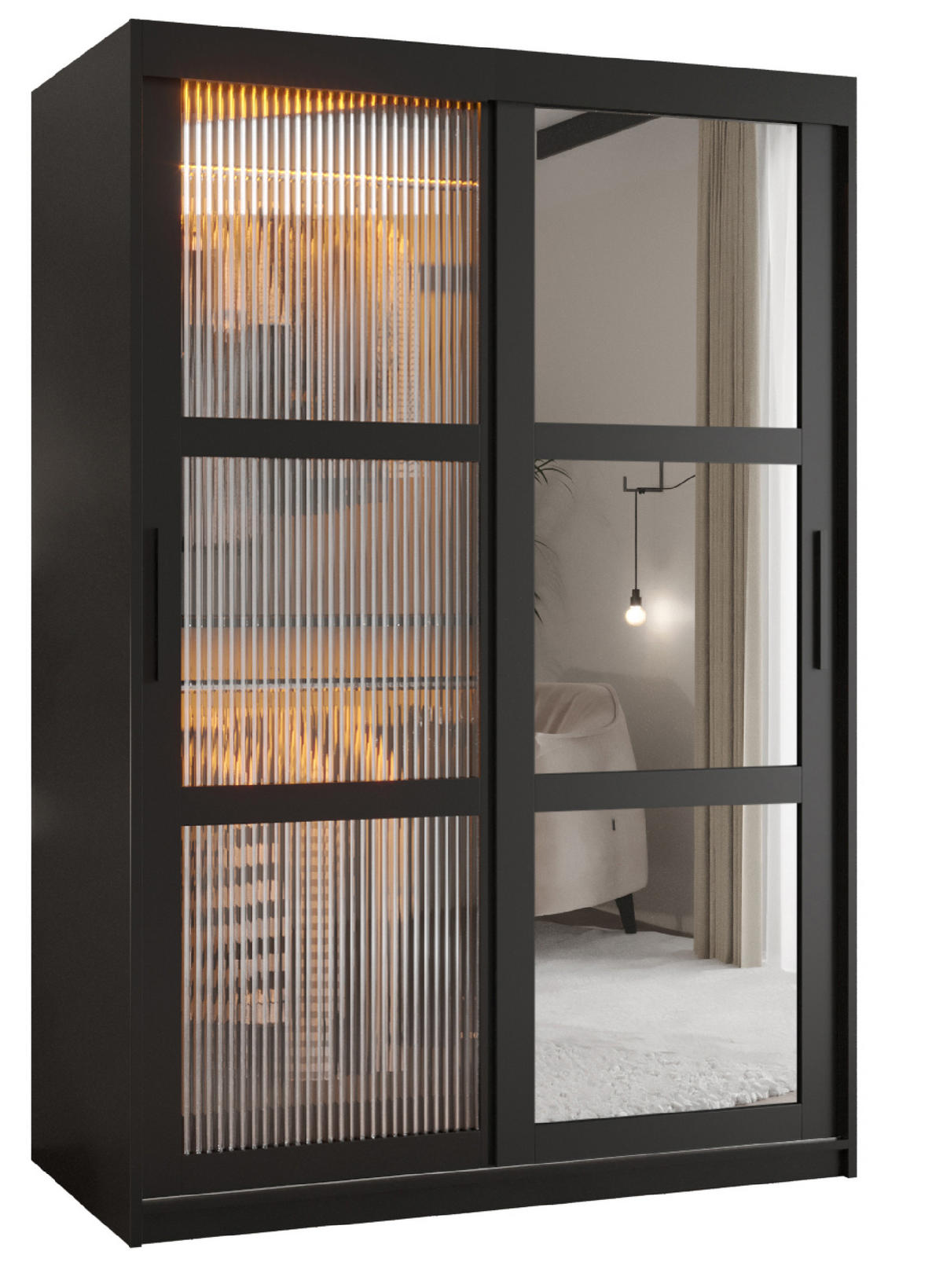 SCHWEBETÜRENSCHRANK 200/120/62 2-türig - Schwarz, Holz/Kunststoff (120/200/62cm) - Abiks Möbel