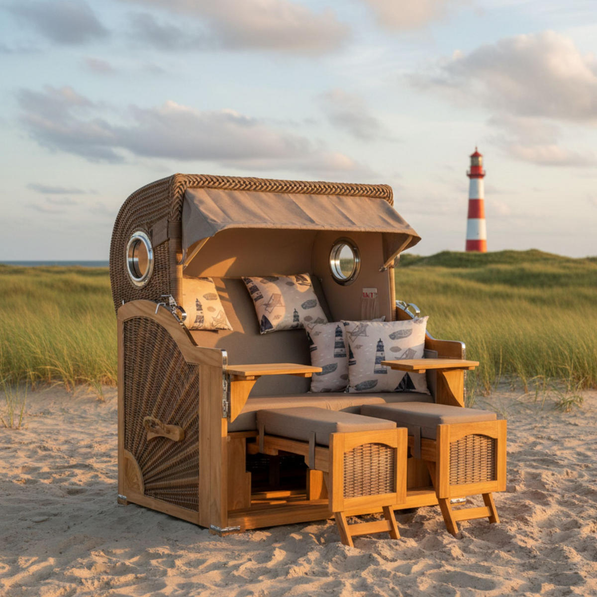 STRANDKORB XXL Düne Grande Teak Banana - Braun, Metall (142/170/95cm) - Mr. Deko