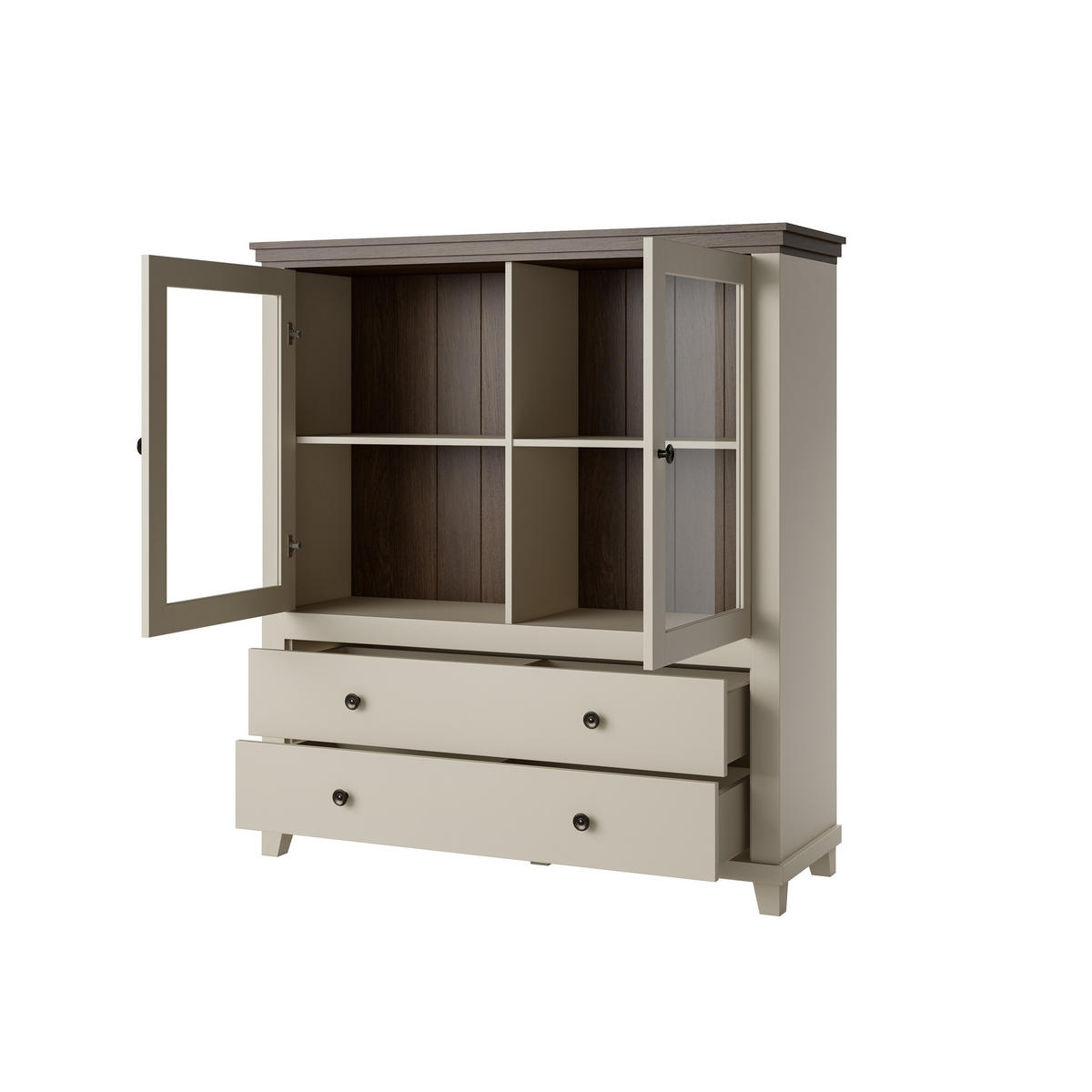 SIDEBOARD EVANDRO 126x42x138 cm mit 2 Schubladen und 2 Türen Beige - Beige, Holzwerkstoff (126/138/42cm) - MASSENO