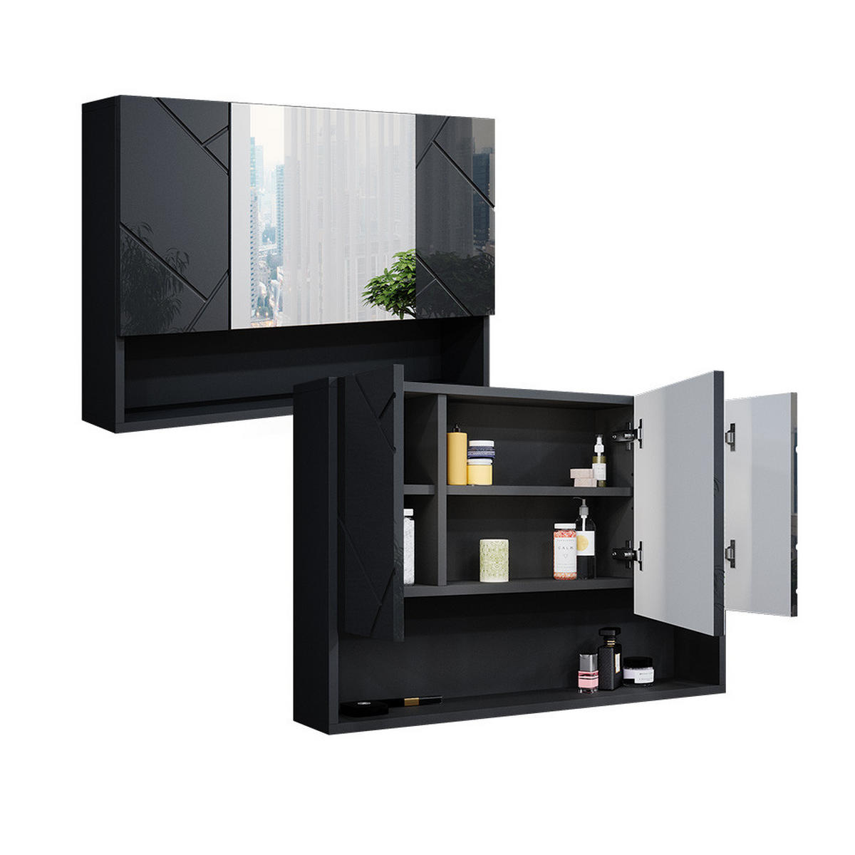 BADSPIEGELSCHRANK Irma Anthrazit Hochglanz 80.1 x 55 cm - Schwarz Hochglanz, Holzwerkstoff (80.1/55/17cm) - Vicco