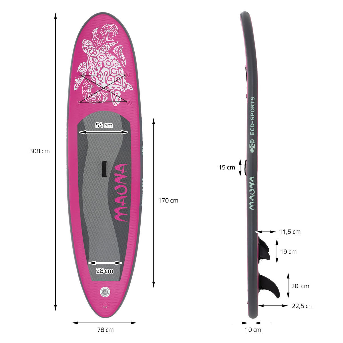 STAND UP PADDLE BOARD Maona Rosa - Pink, Kunststoff (308/78/10cm) - ECD-Germany