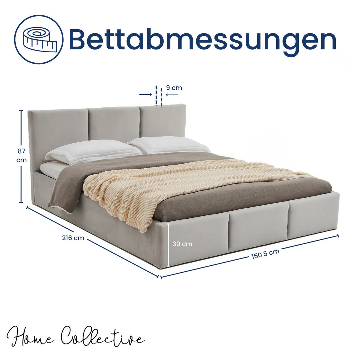 POLSTERBETT 140x200 cm in Grau - Grau, Textil (140/200cm) - Home Collective