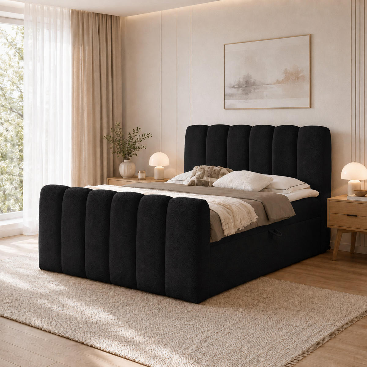 BOXBETT mit Topper und Stauraum 120x200 cm in Schwarz - Schwarz, Textil (120/200cm) - Home Collective