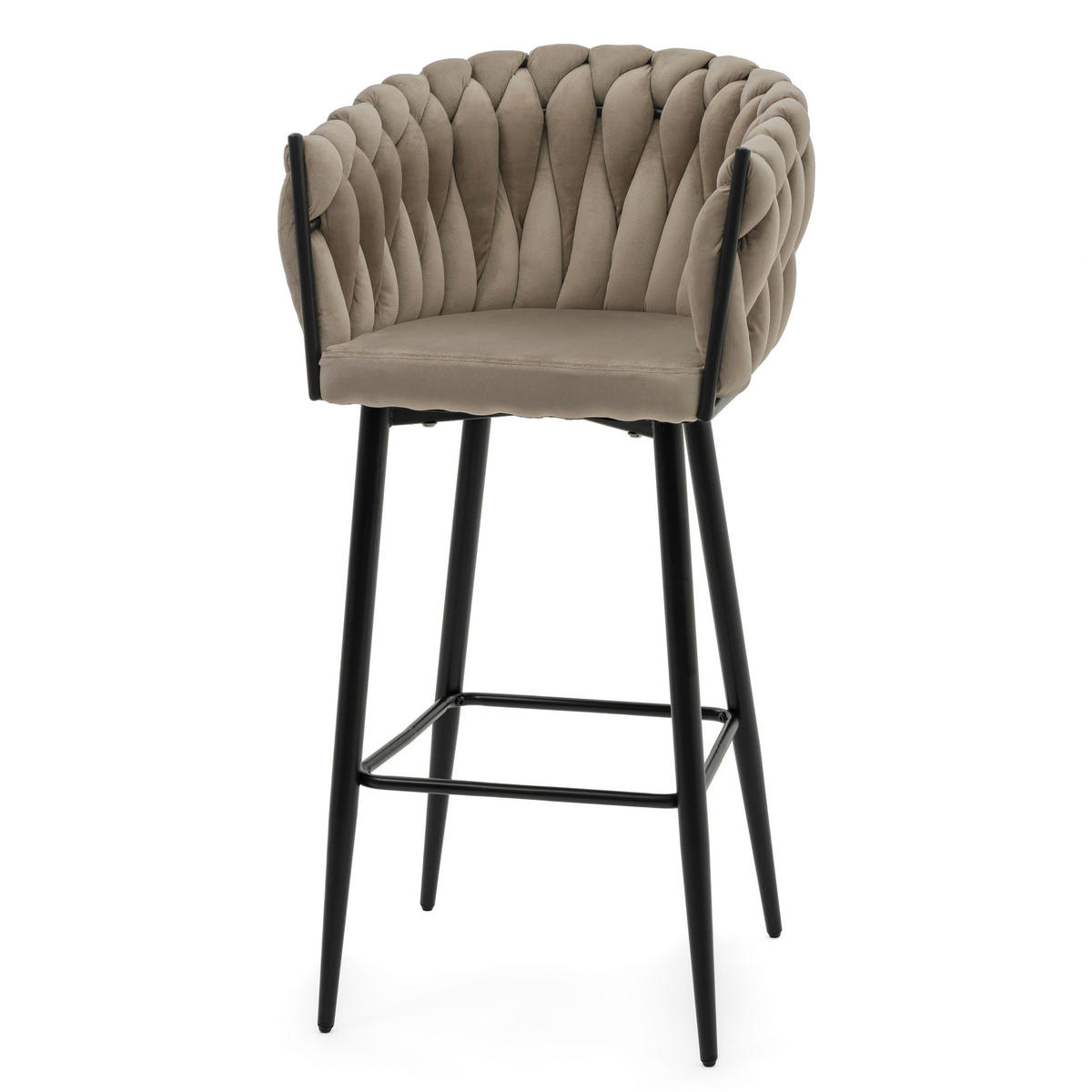 BARHOCKER LATINA gepolsterter mit Steppung - dunkelbeige - Samt Velour - Beige/Schwarz, Metall (54/95/55cm) - NEW HOME