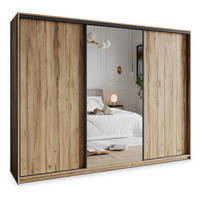 SCHWEBETÜRENSCHRANK TAVI 250/205/60 cm 3-türig mit Spiegel und Schubladen Eiche Wotan - Eiche Wotan/Schwarz, Holzwerkstoff (250/205/60cm) - MASSENO