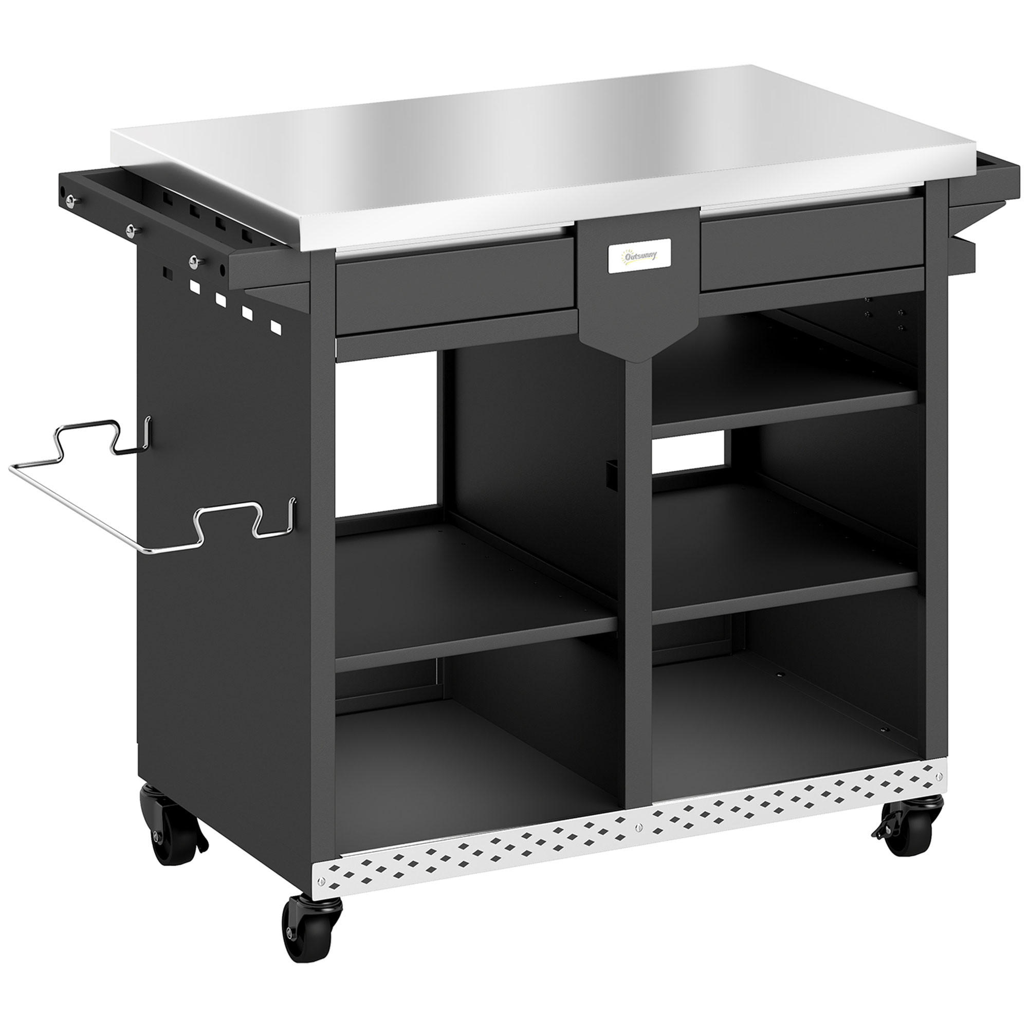 GRILLWAGEN Edelstahl Schwarz - Schwarz, Metall (54/85.5/117cm) - Outsunny