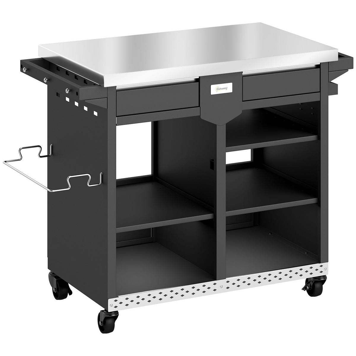 GRILLWAGEN Edelstahl Schwarz - Schwarz, Metall (54/85.5/117cm) - Outsunny