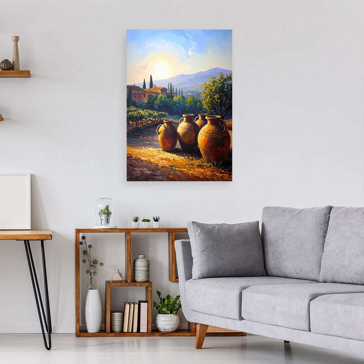 LEINWANDBILD, Toskana Weinberge Krüge Landschaft - Multicolor, Textil (80/120cm) - Feeby