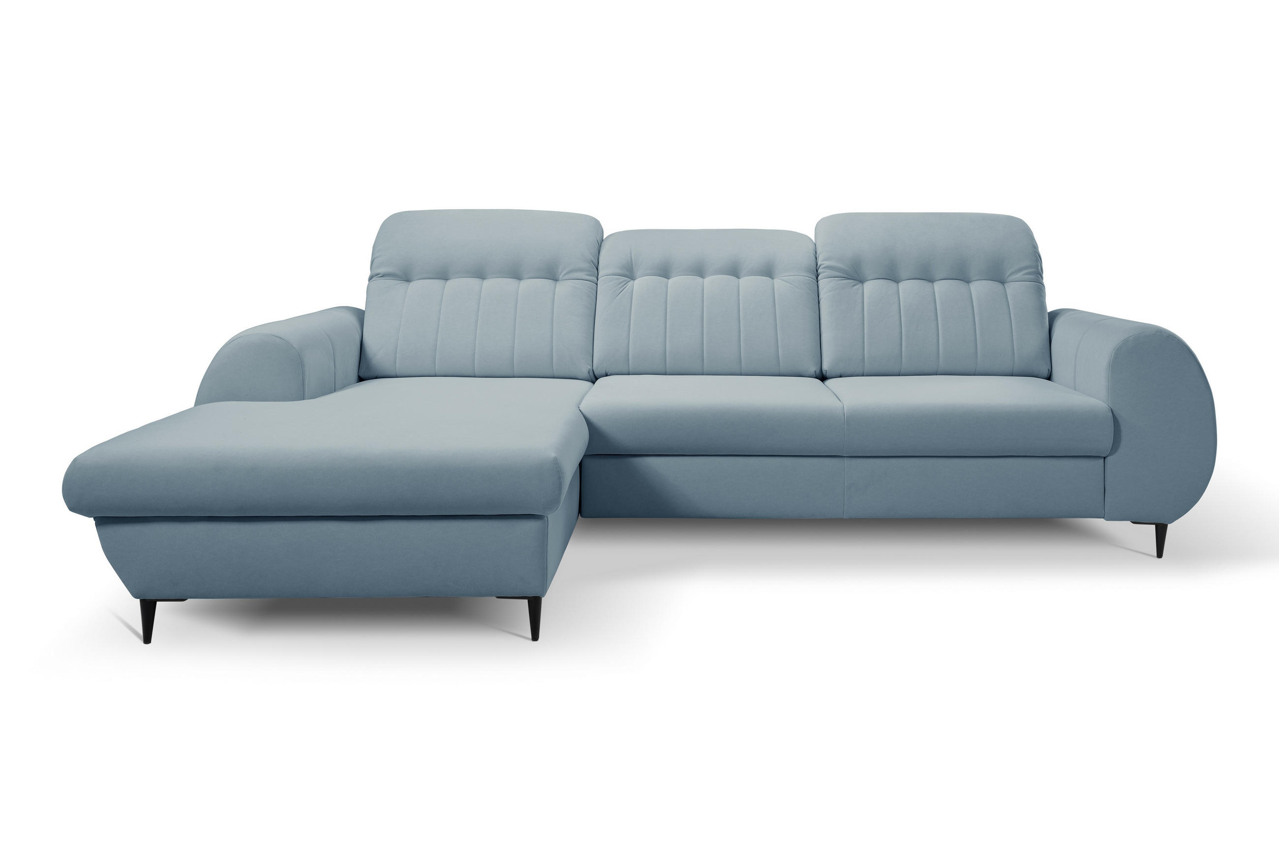 ECKSOFA PURO L-S Blau Plüsch-Stoff mit Schlaffunktion - Blau, Holz (275/166cm) - MASSENO