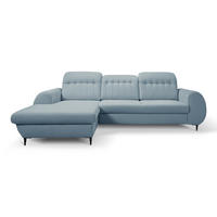 ECKSOFA PURO L-S Blau Plüsch-Stoff mit Schlaffunktion - Blau, Holz (275/166cm) - MASSENO