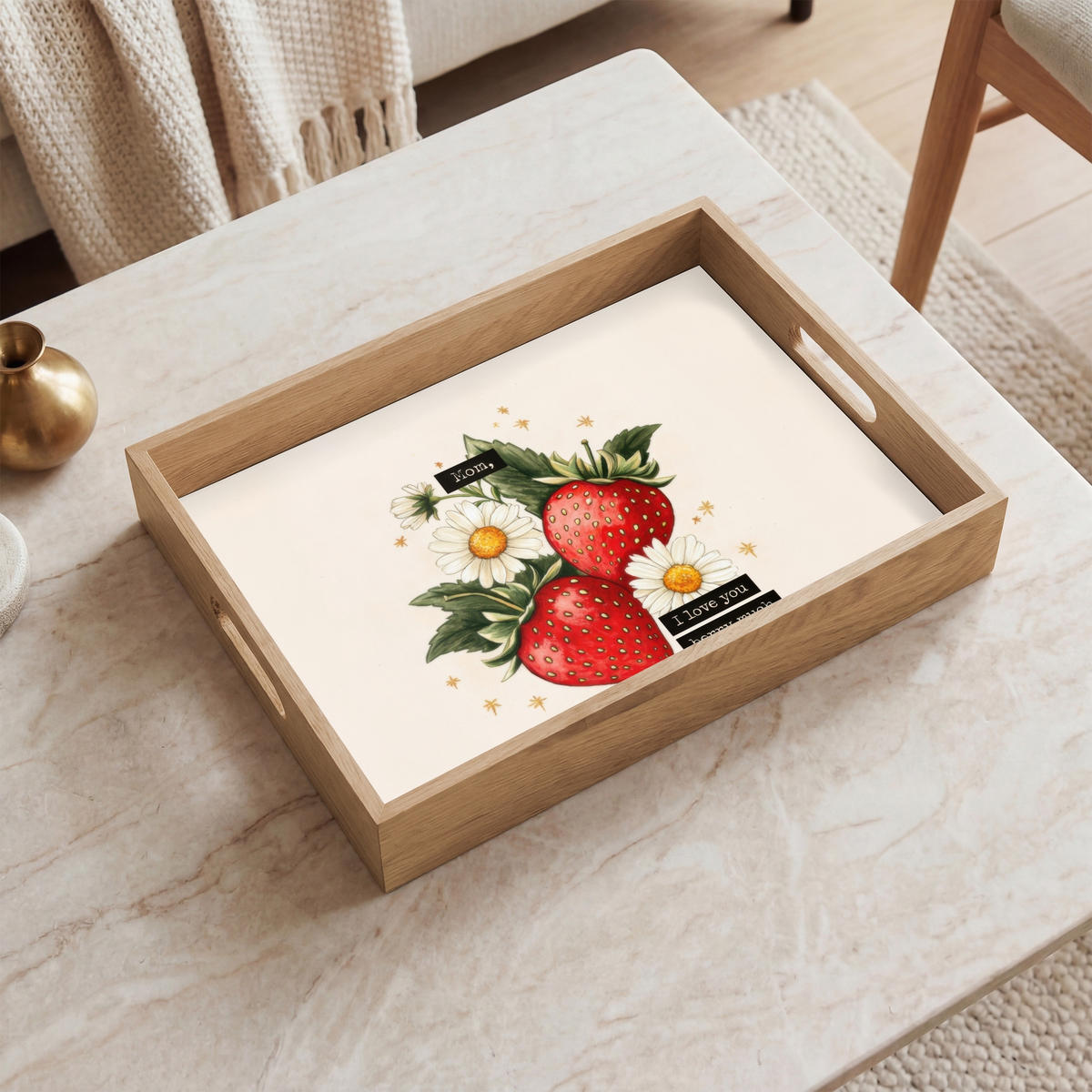 TABLETT - Erdbeeren - Gänseblümchen - Zitat - Sterne - 40x30 cm - Multicolor, Holz (40/5/5cm) - OnlyWow