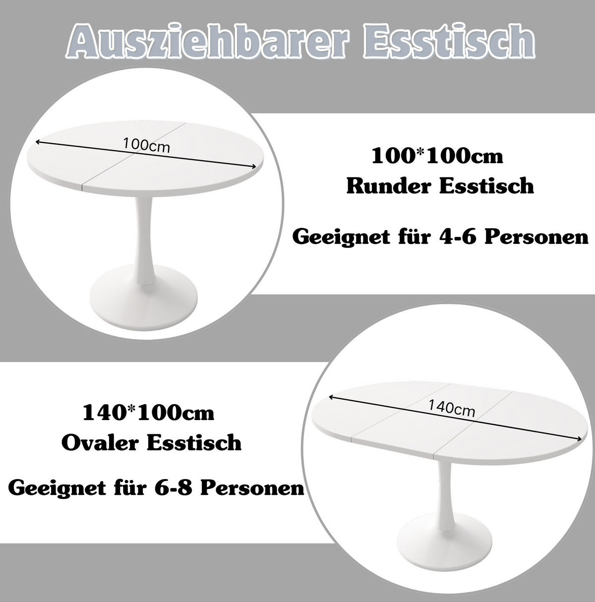 ESSTISCH oval 100/100/75 cm weiß mit modernem Design - Weiß, Holzwerkstoff (100/140/75cm) - OKWISH