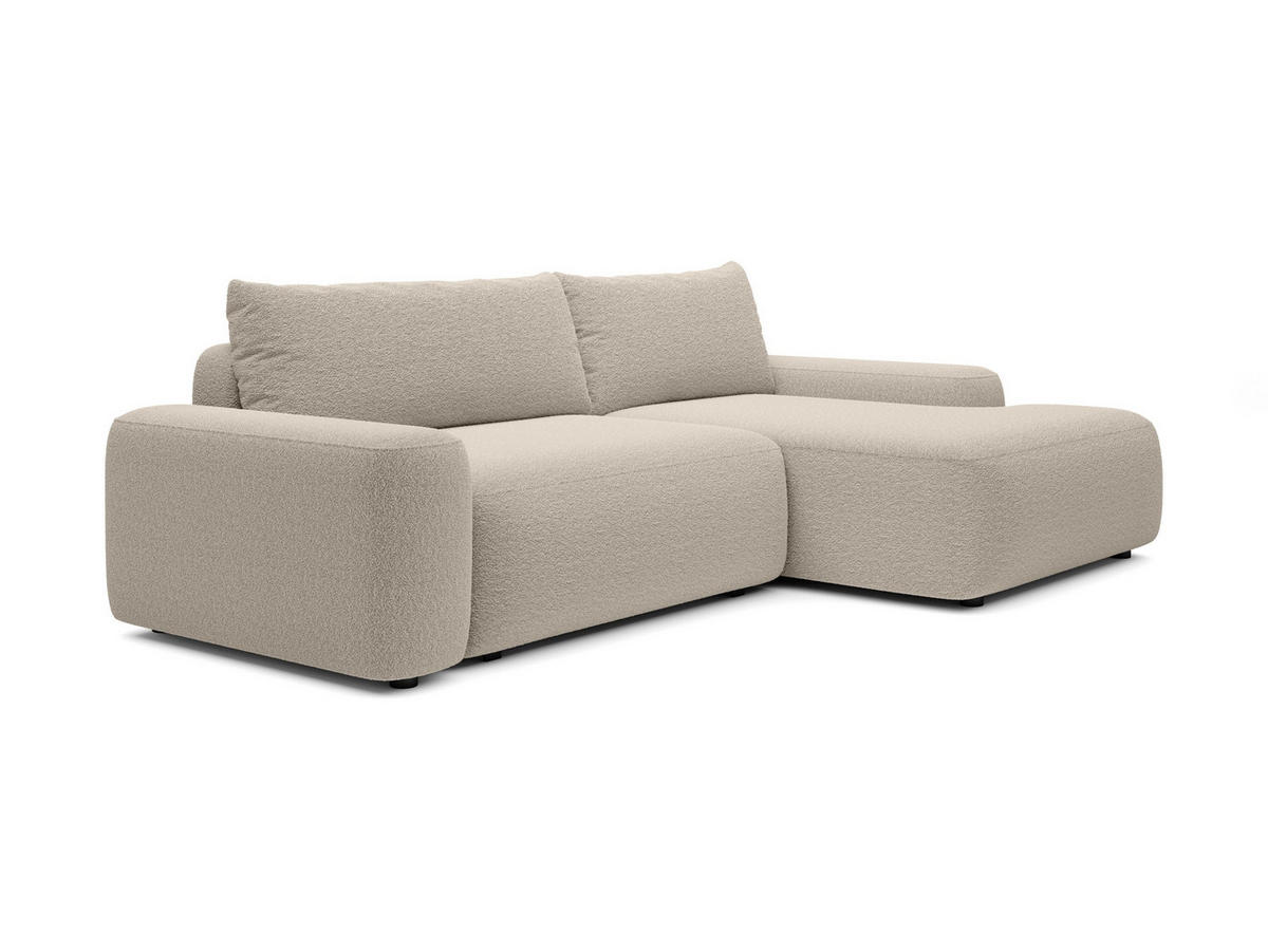 ECKSOFA RUOTA Beige Boucle-Stoff mit Schlaffunktion - Beige, Holz (264/162cm) - MASSENO