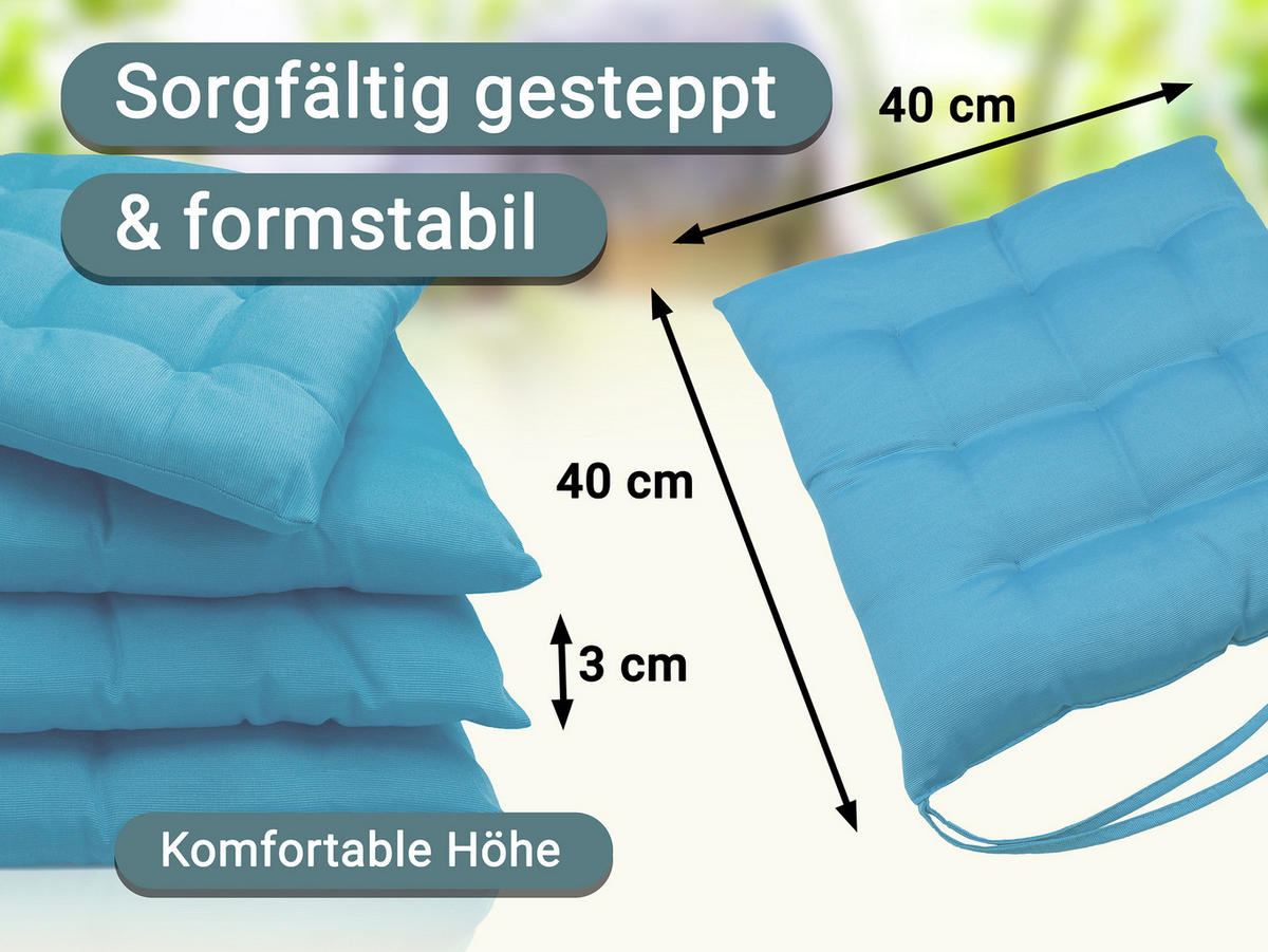STUHLKISSEN, 4er-Set, 40x40 cm, 100% Polyester, Blau - Türkis, Textil (40/40/3cm) - Zollner