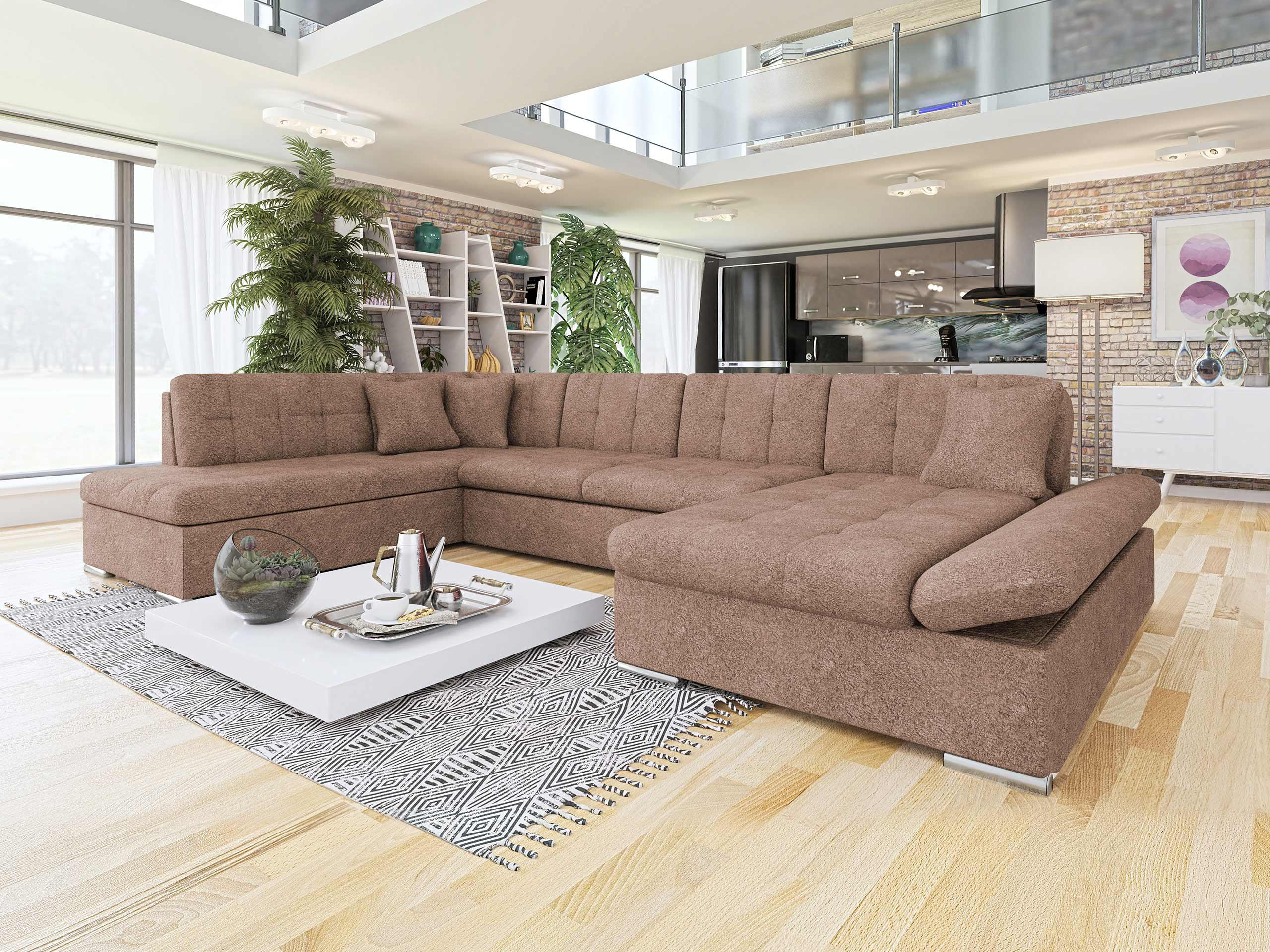 ECKSOFA Bergen, Seite: Rechts - Silberfarben/Cappuccino, Holz/Textil (345/76/205cm) - MIRJAN24