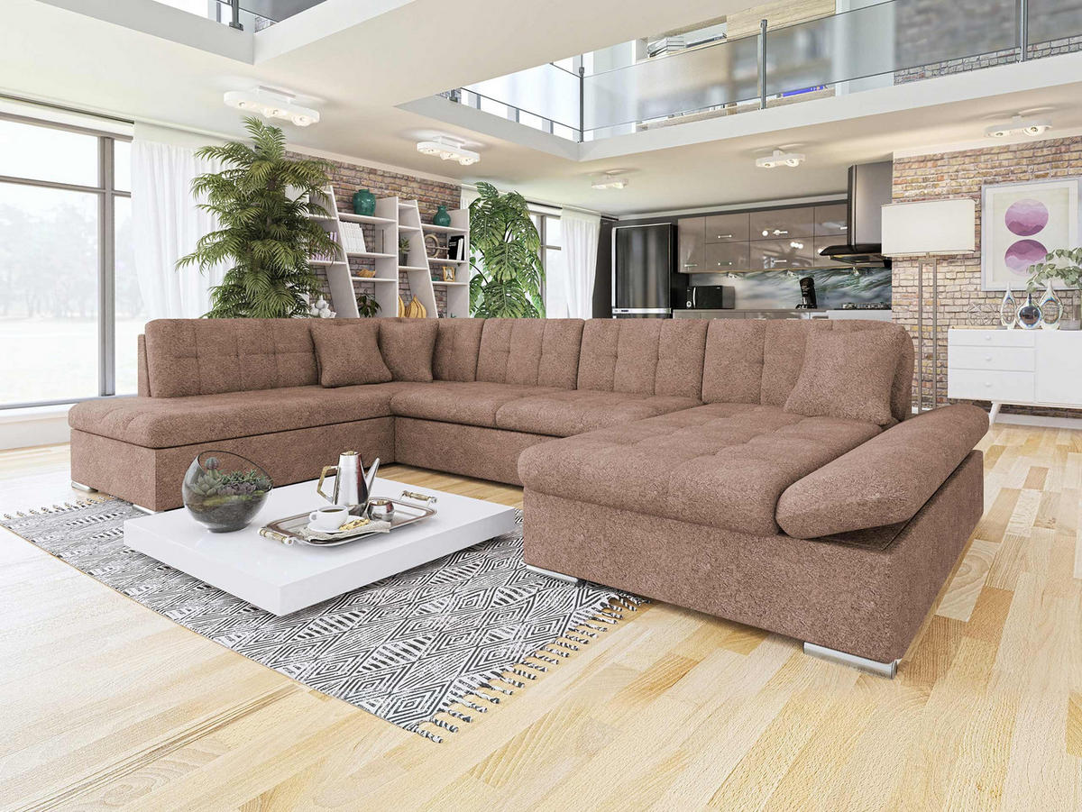 ECKSOFA Bergen, Seite: Rechts - Silberfarben/Cappuccino, Holz/Textil (345/76/205cm) - MIRJAN24