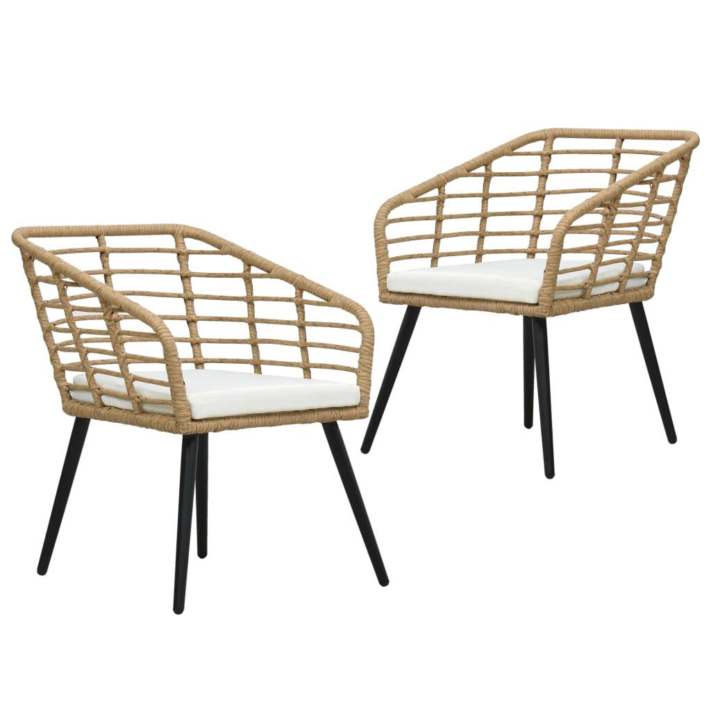 GARTENSTÜHLE 2er Set Mit Auflagen Poly Rattan Eiche - Creme/Braun, Kunststoff/Textil (63.5/77/53.5cm) - vidaXL
