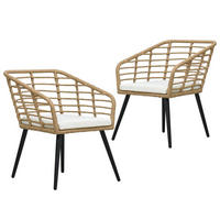 GARTENSTÜHLE 2er Set Mit Auflagen Poly Rattan Eiche - Creme/Braun, Kunststoff/Textil (63.5/77/53.5cm) - vidaXL