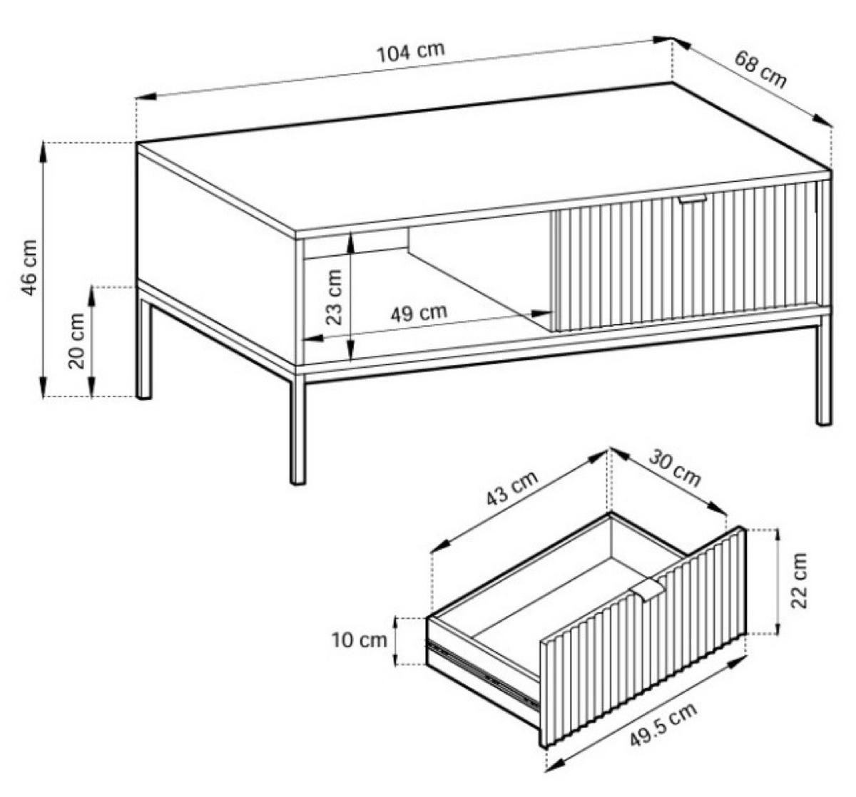 TISCH Kaschmir NEW Schwarze Beine - Ecru, Holzwerkstoff (104/104/46cm) - Sepro Meble