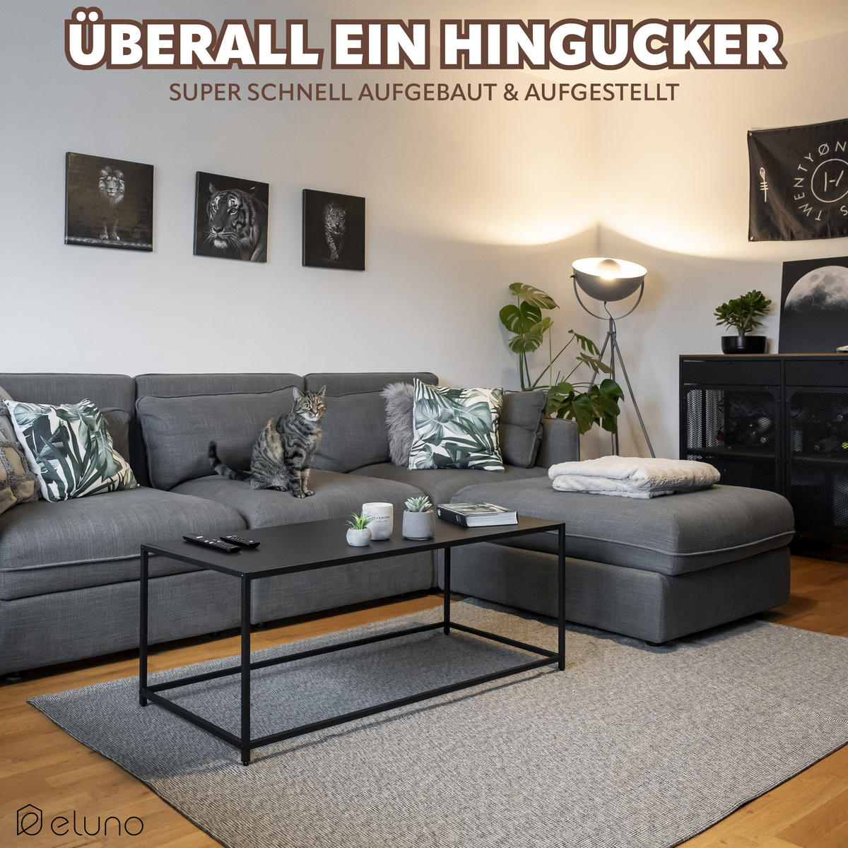 COUCHTISCH, schwarz, Metall - Schwarz, Metall (110/50/41cm) - eluno