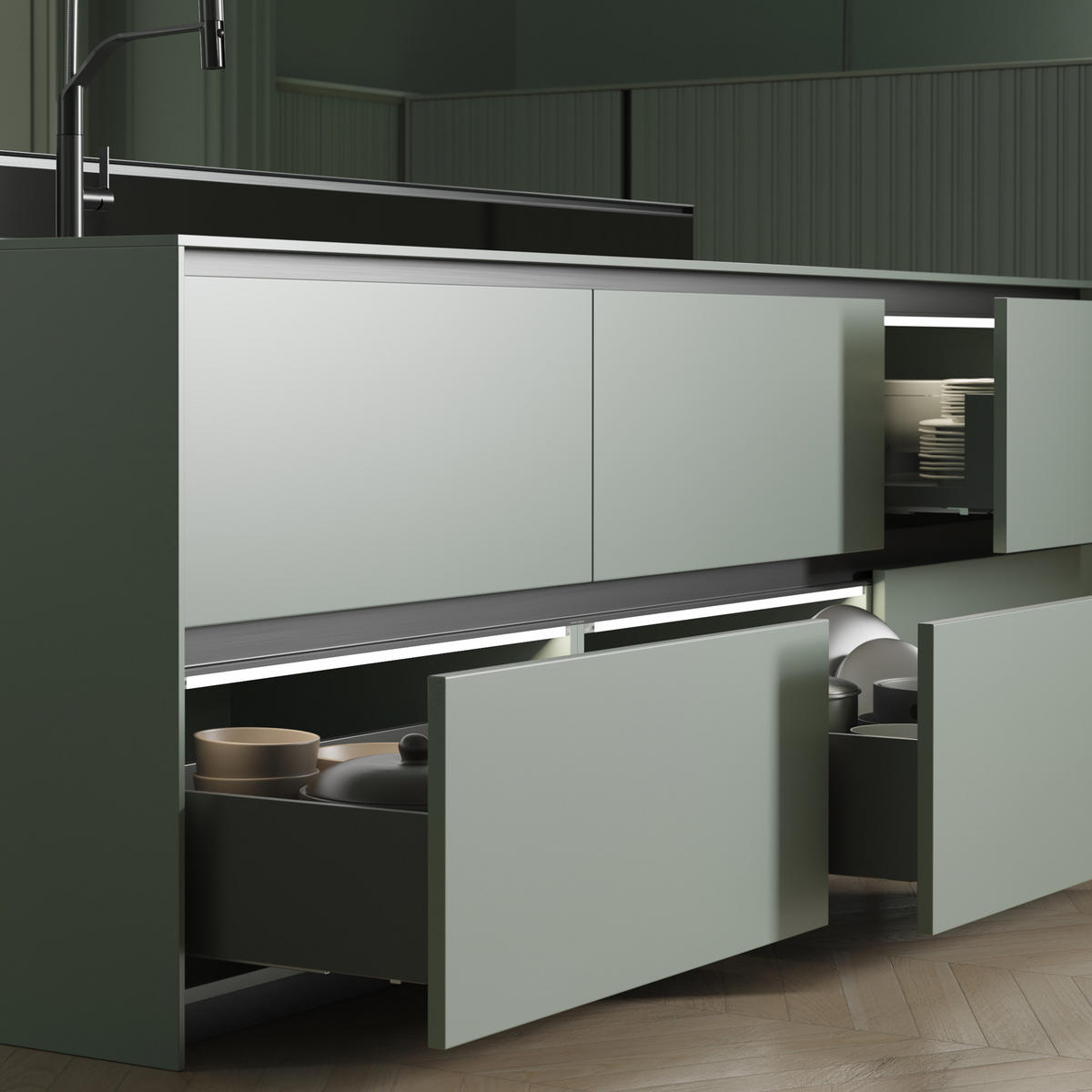 AUSSENSCHUBLADE Vertex mit 3D-Regelung, Höhe 178mm, 40Kg, Brettstärke 18mm, Tiefe 400mm, Stahl, Anthrazitgrau - Anthrazit, Metall (1.3/18/40cm) - EMUCA