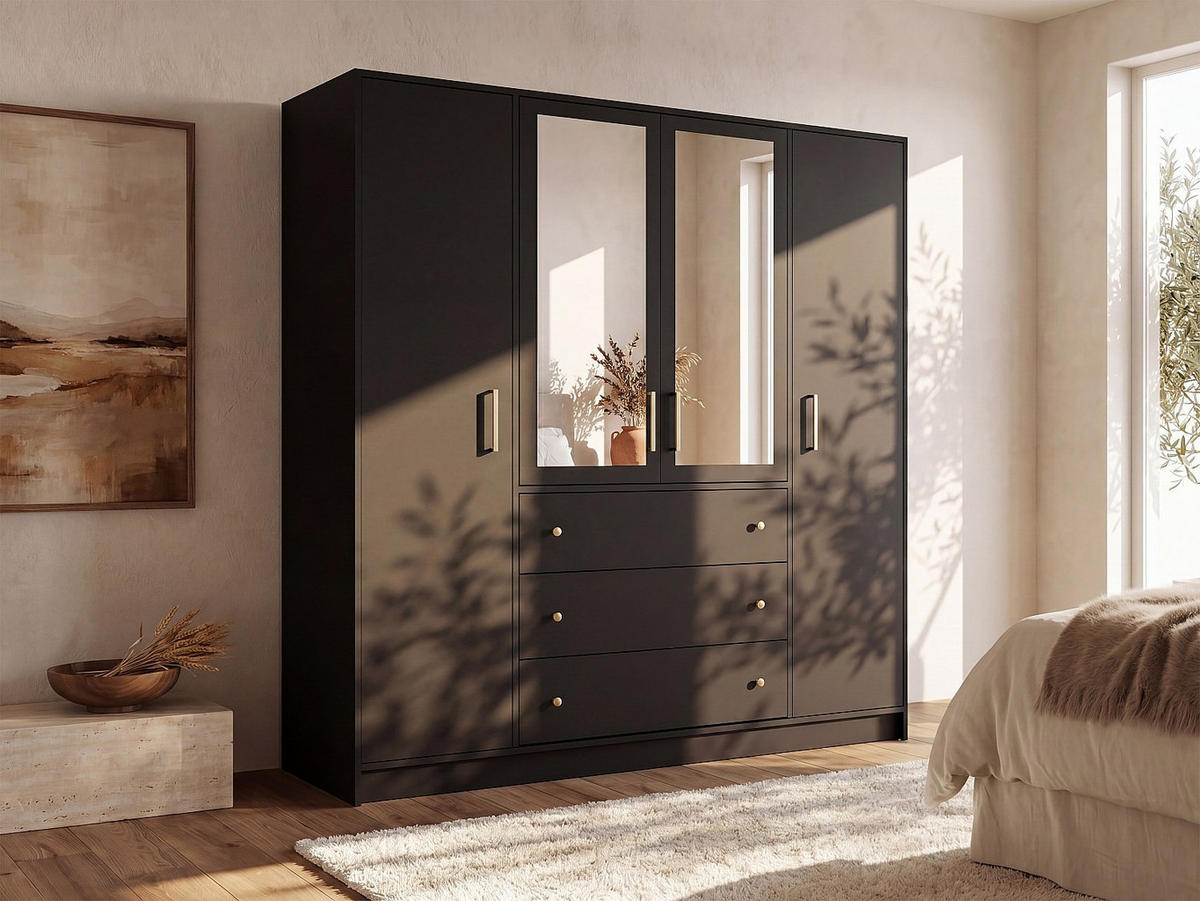 KLEIDERSCHRANK - 196 cm x 58 cm - Holz, Platte - Schwarz LIZANDRO - Schwarz, Holz (196/200/58cm) - Vente-Unique
