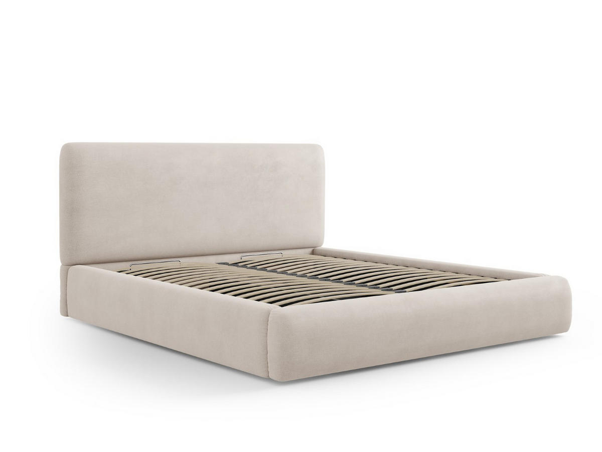 BETT mit Bettkasten und Kopfteil Colonel aus Chenille-Stoff beige 200x200cm - Beige, Textil (200/200cm) - Cosmopolitan Design
